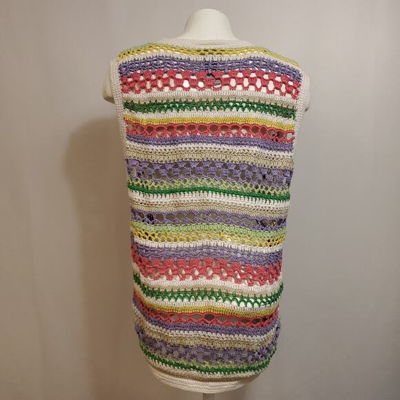 VTG Koret Francisca Petites Crocheted Vest Granny Chic Colorful Stripes Rainbow - Picture 3 of 11